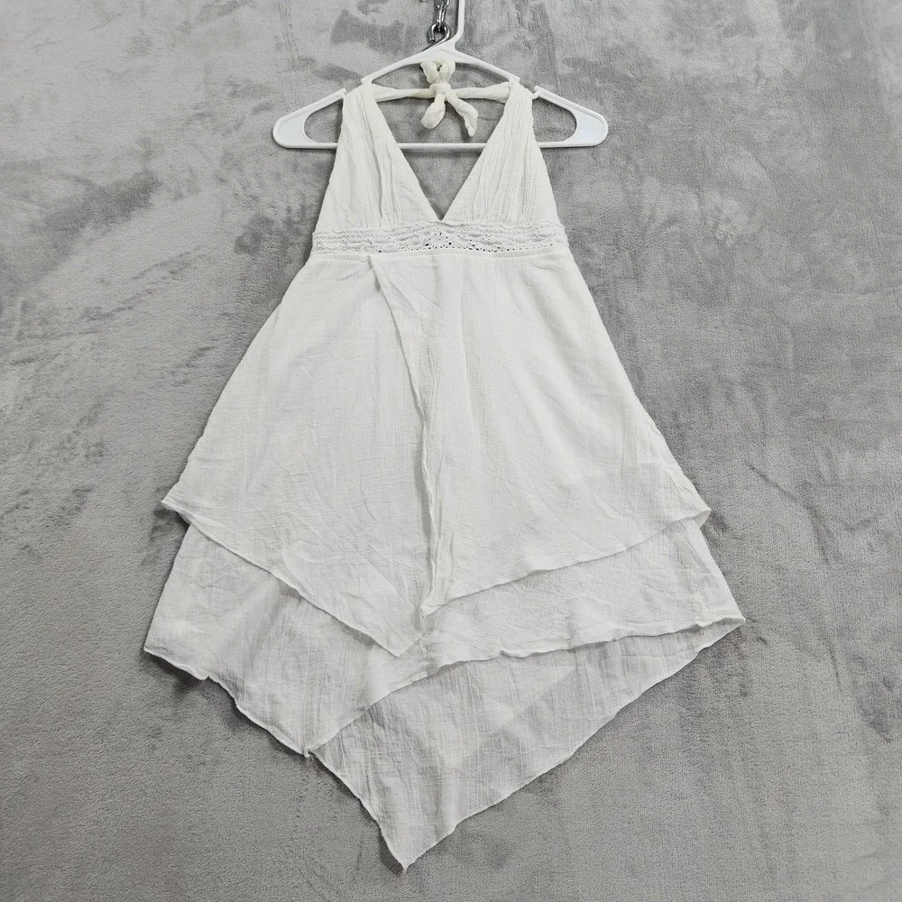 Becca By Rebecca V Swim Cover Up Womens M White Crochet Halter Tie Beach Cotton